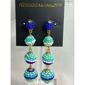 Rebecca Minkoff Beaded Ball Drop Earrings Multicolor Handmade Lightweight 3.5"